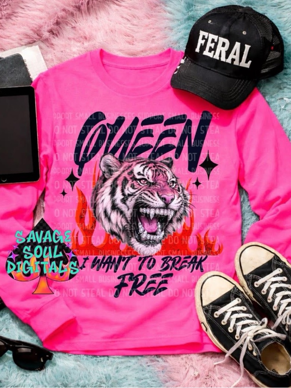 Fierce Tiger Queen Break Free Graphic Sweatshirt - Hot Pink Small-3X
